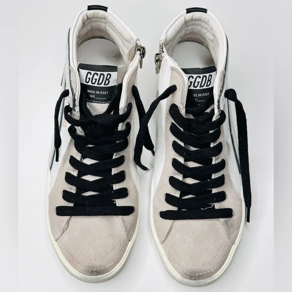 Golden Goose Slide White Grey Leather High Top Sneakers Shoes